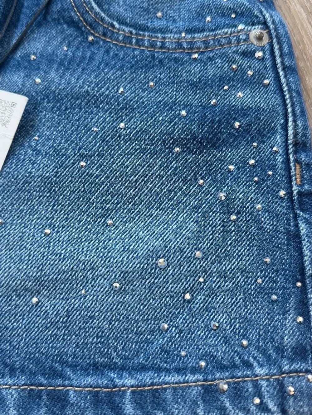 Zara Blue Denim Shorts with Silver Crystal Details